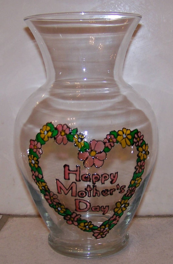 Hand Painted Glass vase HAPPY MOTHER'S DAY with heart Etsy