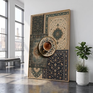 Ornate Persian Rug Pattern Canvas, Vintage Floral Traditional Home Decor Textile Print