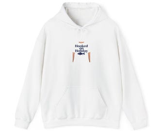 Sudadera navideña con capucha de pesca para papá, regalo divertido con el eslogan navideño "Enganchado a las vacaciones" para él.
