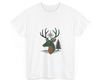 Camisa de caza con diseño de cabeza de ciervo y rosa de los vientos para amantes de las actividades al aire libre.