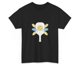 Camiseta navideña de pickleball para aficionados, diseño festivo de pala y pelota, regalo navideño para ella o para él.