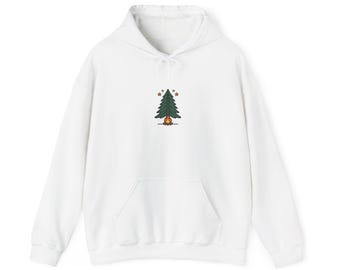 Christmas Camping Hoodie for Dad, Pine Tree and Campfire Design, Holiday Gift for Outdoor Enthusiasts