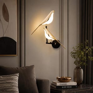 Bird Wall Sconce, Gold LED Light With Acrylic Shade, Art Deco Decor