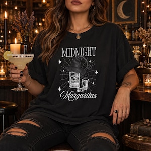 Comfort Colors, Midnight Margaritas | Practical Magic Shirt, Witch Hat and Tequila illustration