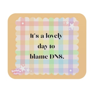 Blame DNS Mouse Pad | Pastel Plaid Desk Mat, Tech & Programming Humor