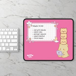 Kawaii Cat Stack Server Admin Mouse Pad | Pink Neoprene Desk Mat | Tech Gift