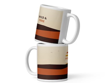 Retro-Sonnenuntergangs-Kaffeebecher – Wild & Free 70er-Jahre-Wüstenkeramikbecher