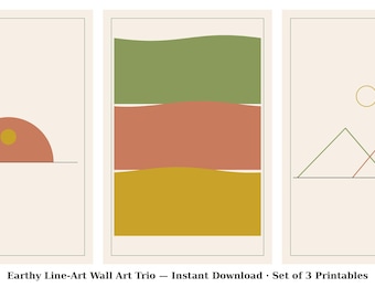 Boho-Linienkunst-Drucke | Terrakotta-Salbei-Gold-Trio (Digitaler Download)