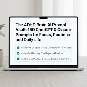 O acervo de prompts de IA para o cérebro com TDAH: 150 prompts do ChatGPT e Claude para foco, rotinas e vida diária.