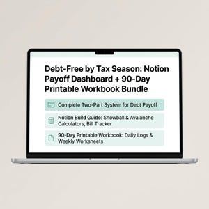 Livre de dívidas até a época de declarar o imposto de renda: Pacote com Painel de Pagamento de Dívidas do Notion + Guia de Exercícios Imprimível de 90 Dias