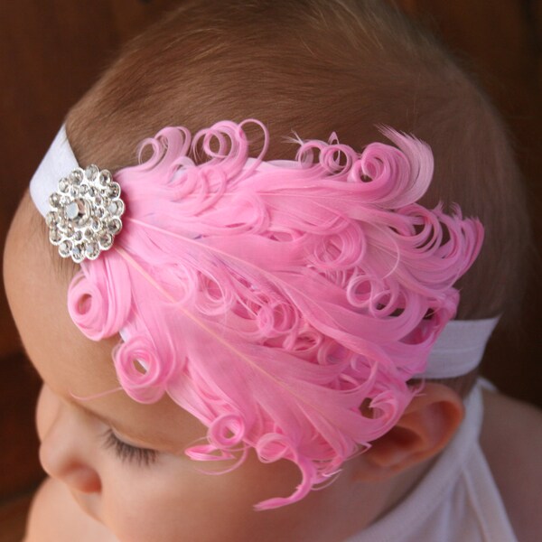 15 % Rabatt, Rosa Federn und Strass Stirnband, Baby Stirnbänder, Adult Stirnband, Kleinkind-Stirnband, Foto-Prop, Stirnband, Baby Bows