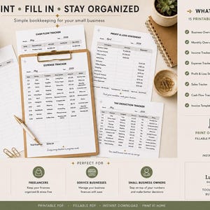 Small Business Bookkeeping Templates | 15 Printable & Fillable Trackers | Income, Expense, Sales, Cash Flow
