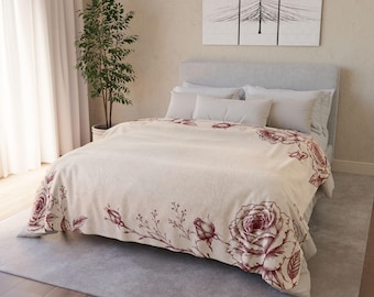 Vintage fleece deken met rozenrand | Bloemenplaid, cottagecore decoratie