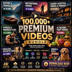 100 000+ virala rullar, PLR och MRR | Ansiktslöst innehåll | AI-animerade videor | TikTok, Instagram, YouTube och Shorts-paket