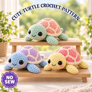 No Sew Turtle Crochet Pattern PDF, Amigurumi Sea Animal, Easy Beginner ...