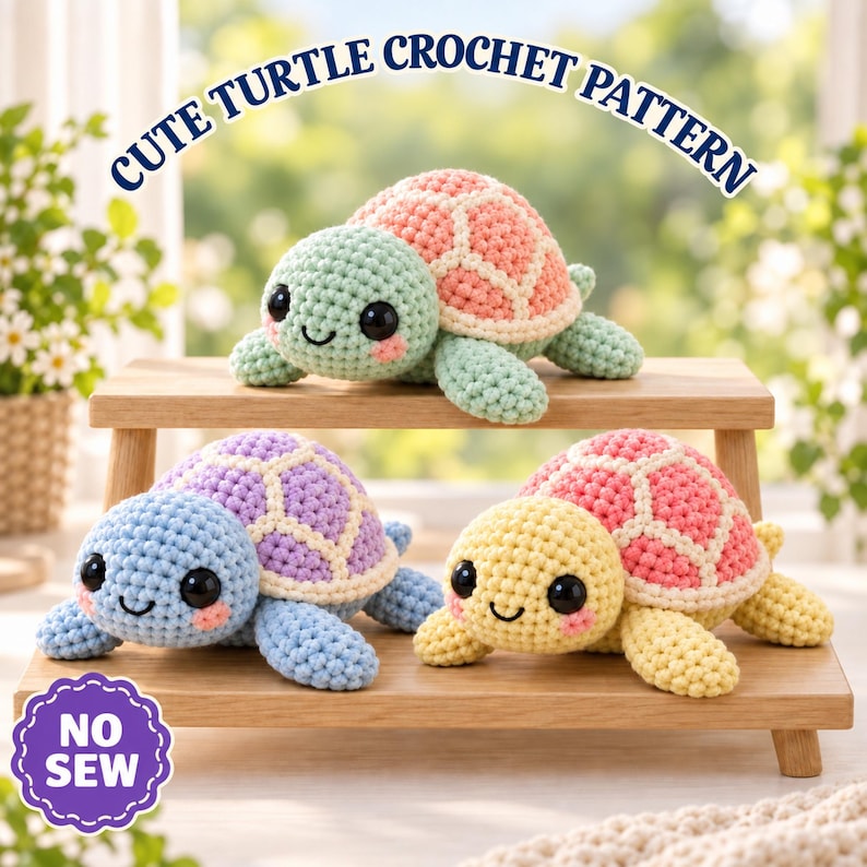 No Sew Turtle Crochet Pattern PDF, Amigurumi Sea Animal, Easy Beginner ...