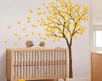 Nursery Tree Wall Sticker Tree Wall Decal with Hedgehog Decal Mural Wall Art decoration - Large: approx 79" x 85" - KC004