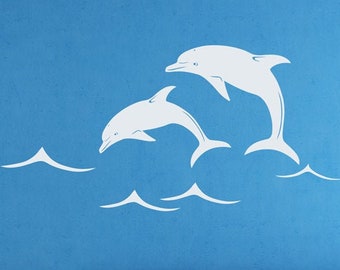 Dolphins Wall Decal Ocean Waves Nursery Stickers, Sea Life Kids Room Bathroom Mural Gift
