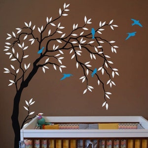 Baby Nursery Wall Decals - Willow Trees Decal - Tree Wall Decal - Tree Wall Decals - Tree Wall Decal with Birds - Large: appx. 58&quot;x85&quot; KC028