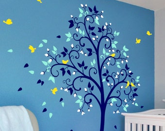 Baby Nursery Wall Decals Blossom Tree Decal - Tree Wall Decals - Tree Wall Decal Birds wall decor mural sticker - Large: 85" x 56" - KC038