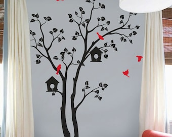 Baby Nursery Tree Wall Decals Birdhouse Wall Decal Birds Wall Decal Mural Sticker Wall Decor Art - Large: approx 82" x 55" - KC002