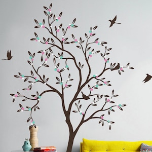 Baby Nursery Tree Wall Decals Cute Tree Wall Decal Large Tree Wall Mural Sticker Wall Art Decor- Large: approx 85&quot; x 54&quot; - KC012