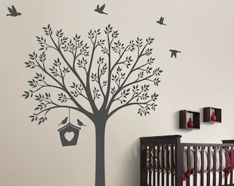 Nursery Tree Wall Decal with Birdhouse Tree Wall Sticker Wall Art decoration Mural - W035