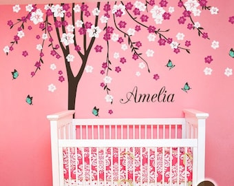 Nursery Tree Wall Decal Cherry Blossom Tree Sticker with Butterflies Wall Art Mural decoration - KC023