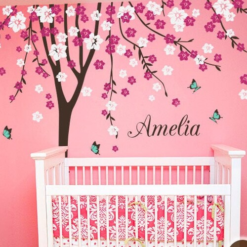 Cherry Blossom Tree With Butterflies Vinyl Wall Decals Etsy