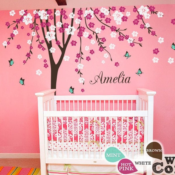 Nursery Tree Wall Decal Cherry Blossom Tree Sticker with Butterflies Wall Art Mural decoration - KC023