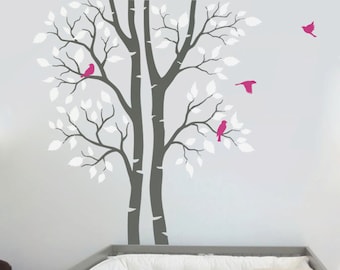 Twin Tree Wall Calcomanía vivero decoración de la pared árbol pared pegatina vivero pared arte mural abedul árboles grande: aproximadamente 95 "x 61" - KC006