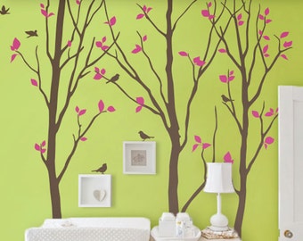 Nursery Tree Wall Decal Tall Birch Trees Stickers Kids room Tree Wall Murals Art Decoration - Large: approx 92" x 81" - KC003