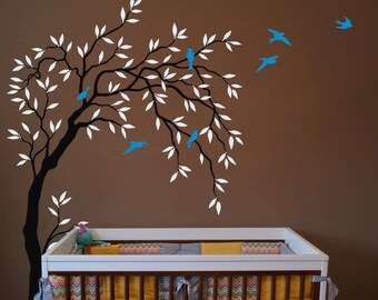 Baby Nursery Wall Decals - Willow Trees Decal - Tree Wall Decal - Tree Wall Decals - Tree Wall Decal with Birds - Large: appx. 58"x85" KC028