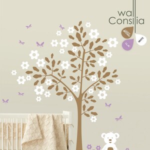 Baby Nursery Tree Wall Decal Wall Sticker with Teddy Bear and butterflies Tree Wall Mural Sticker - Large: approx 88&quot; x 82&quot; - K004