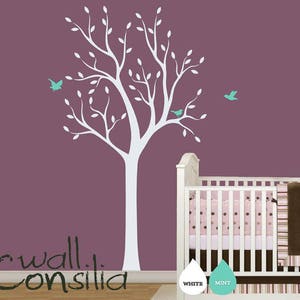 White Tree Wall Decal Baby Nursery Wall Decals Tree Wall Mural Wall Art Sticker Wall Decoration - Large: approx 75&quot; x 38&quot; - W013