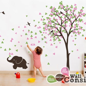 Baby Nursery Wall Decals - Tree Wall Decal Elephant Decal Decor Tree Wall Mural Sticker Decoration - Large: approx 83&quot; x 53&quot; - KC033