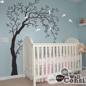 Nursery Tree Wall Decals Willow Tree sticker Large Wall Art Mural Decor with Birds - Large: appx. 58&quot;x85&quot; KC028