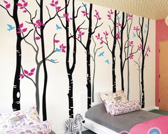 Nursery Tree Wall Decals Large Trees Wall Decor Birch Trees Sticker Wall Art Mural Large: approx 94" x 130" - KC045