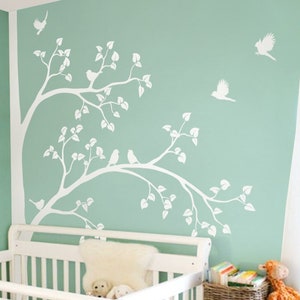 White Tree Wall Sticker Baby Nursery Wall Decor Corner Tree decal Mural with Birds Wall Art decoration - KC001