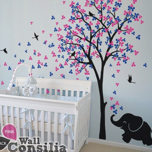 Nursery Tree Wall Decals Kids Room Tree Wall Sticker Elephant Etsy