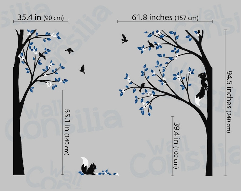 Large Tree Wall Decal Nursery Tree Wall Sticker Full Corner Etsy