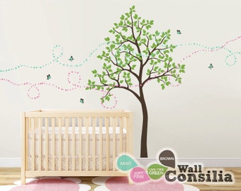 Tree Wall Decal -  Nursery Wall Decoration - Tree Wall Sticker - butterfly Tree decal - Large: approx 85" x 56" - KC016