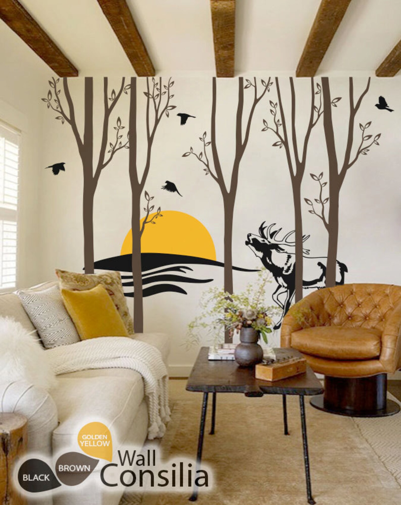 Trees and Deer Wall Decal Sunset Wall Decal Wall Sticker Etsy