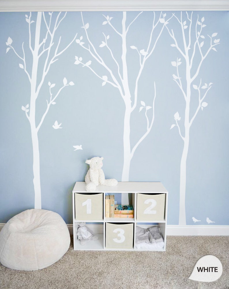 White Tree Wall Decals White Birch Trees Decal Nursery wall decor Tree Wall Mural stickers Large: approx 92 x 81 KC003 image 1