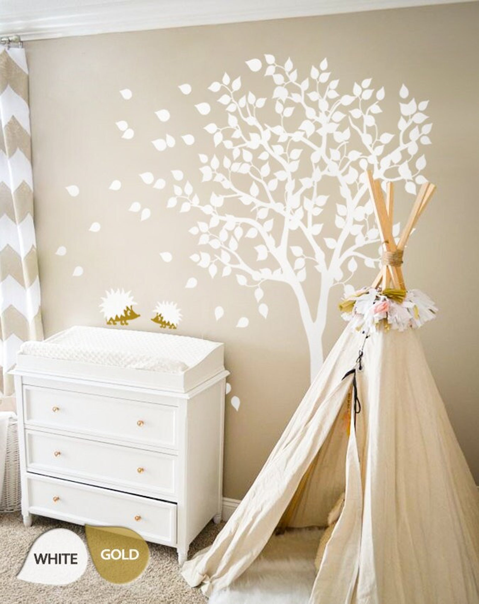 White Tree Wall Decal Nursery Wall Decal Large Kids Room Etsy