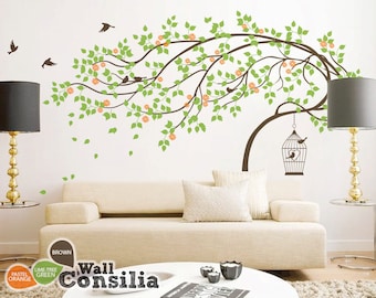 Calcomanías de pared de guardería para bebés - Calcomanía de pared de árbol - Calcomanía de árbol - Calcomanía de jaula de pájaros - Grande: aproximadamente 79" x 112" - KC039