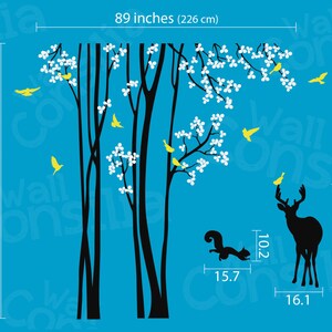 Nursery Tree Wall Decals Long Trees Wall Sticker Wall Mural with Squirrel Deer Wall Art Large: approx 95 x 89 KC048 image 2