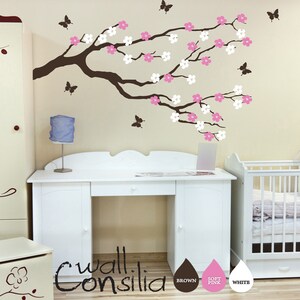 Nursery Blossom Branch with Butterflies Wall Decal Wall Sticker Cherry Blossom Wall Decals Large: approx 39 x 67 W010 image 2