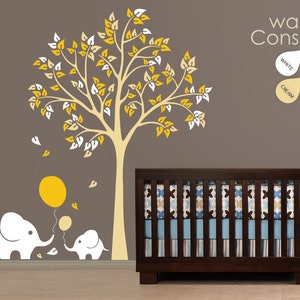 Baby Nursery Wall Decals Large Tree Wall Decal Balloon Elephant Wall Art Sticker Decal Mural - Large: approx 83&quot; x 75&quot; - K006