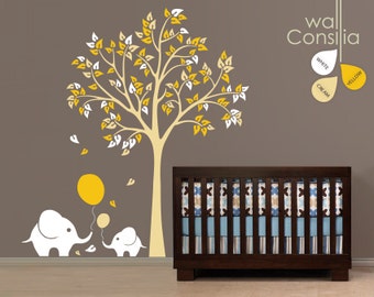 Baby Nursery Wall Decals Large Tree Wall Decal Balloon Elephant Wall Art Sticker Decal Mural - Large: approx 83" x 75" - K006